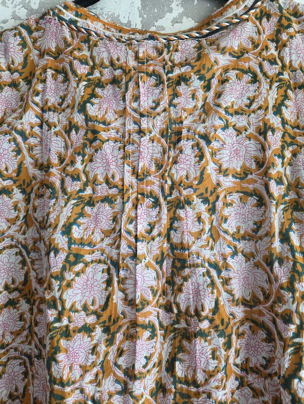 ​Sigrid Olsen Cotton Block Print Boho Blouse Tassel Tie Size L - Picture 7 of 12
